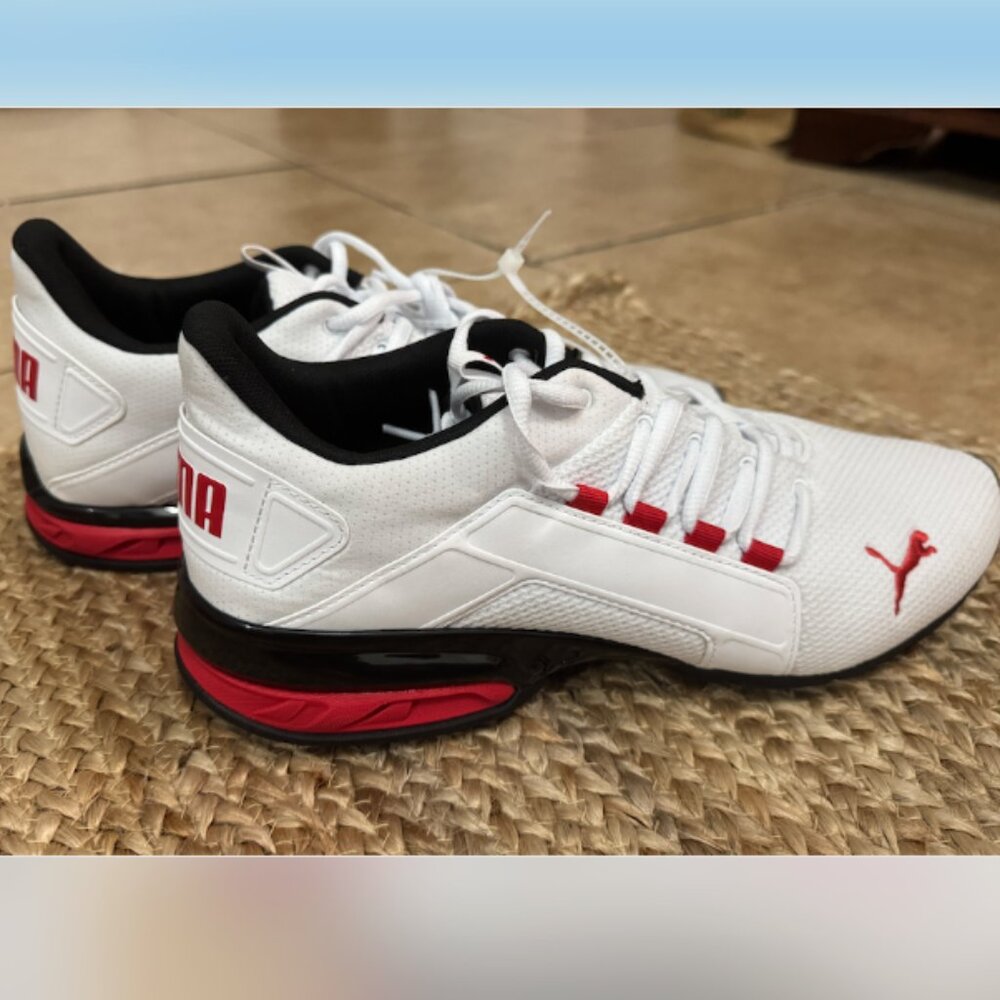 NWT PUMA Men's Sneakers Leather Softfoam Casual White And Red SIZE 10